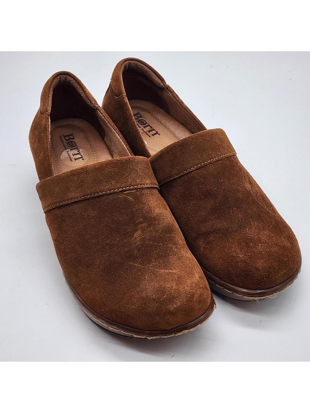 Born Bailie Brown Suede Leather Clogs Comfort Slip On Shoes Women’s Size 9